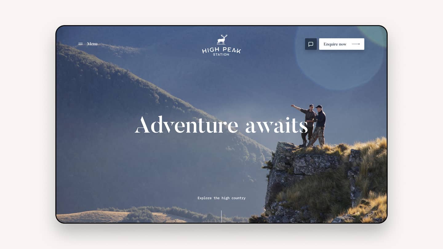 A striking home page befitting the visually stunning surrounds of High Peak